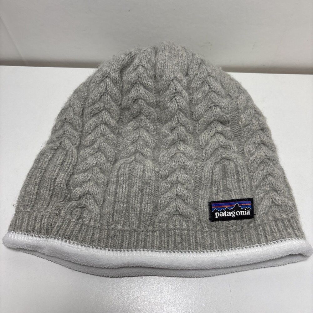 Patagonia Hat Beanie Mens One Size Gray Fleece Lined Cable Knit STY28895FA18